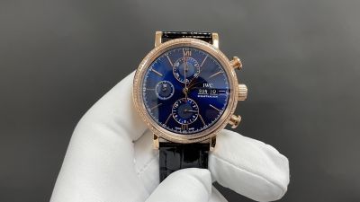 TW Factory IWC Portofino 42*13.5mm Dandong 7750 Movement Black Italian Calfskin Leather Strap Blue Face Watch